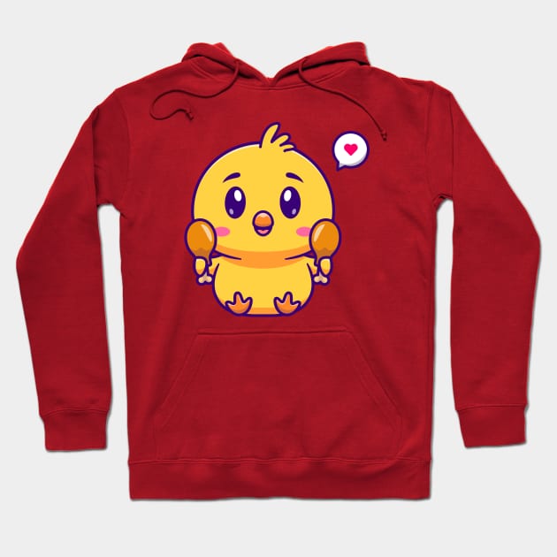 Cute Chick Holding Fried Chicken Cartoon Hoodie by Catalyst Labs